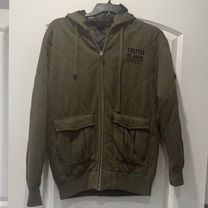 Truth Olive Quilted Zip Hoodie Jacket